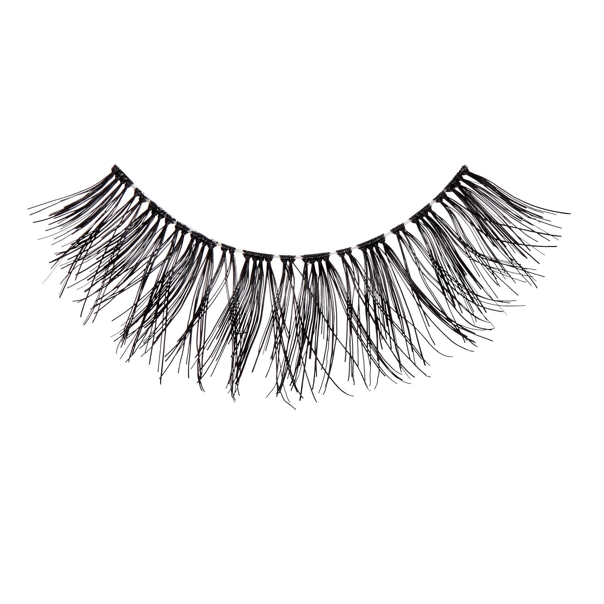 Natural wispy style complements eyeliner and skin tone.
