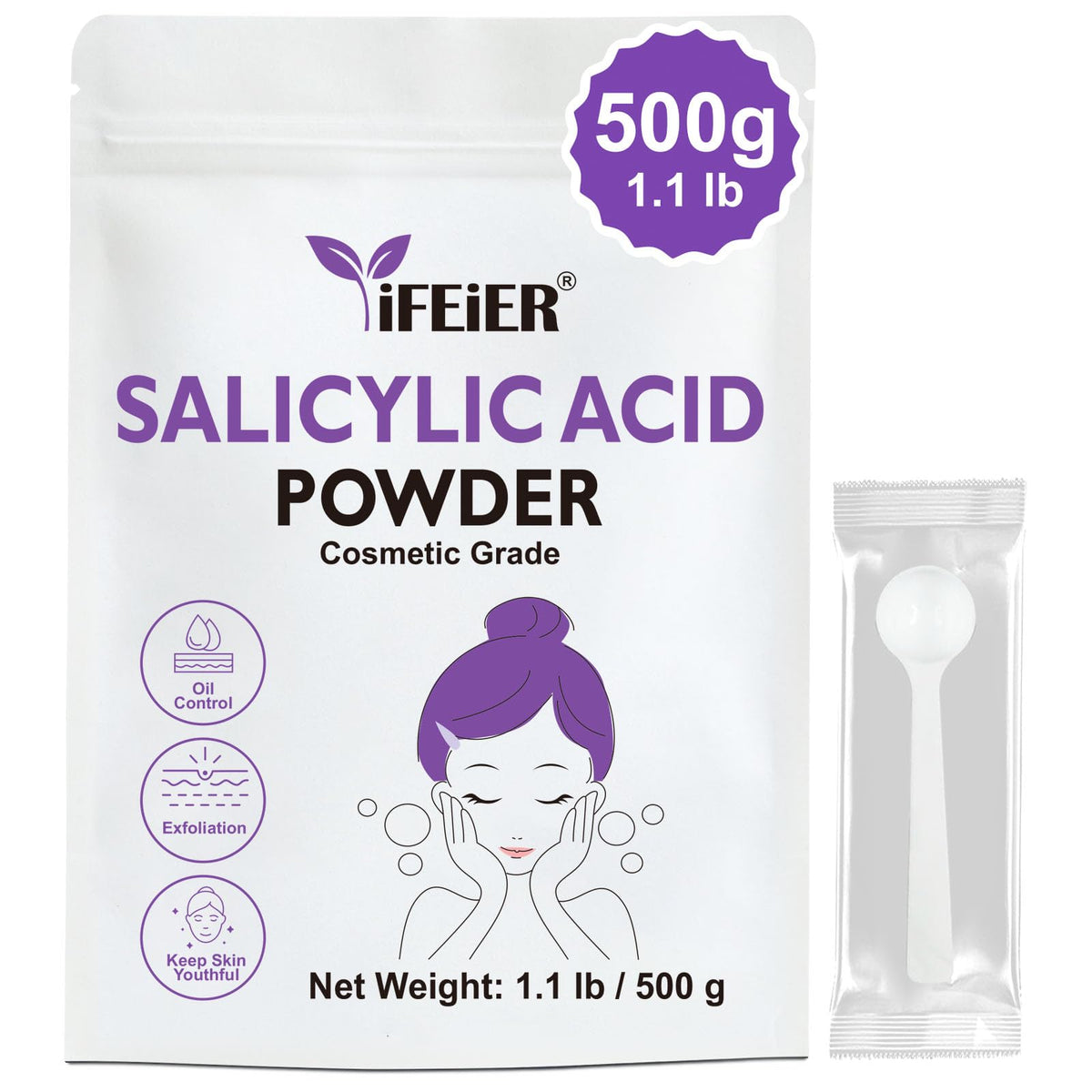 ifeier pure salicylic acid powder in a jar, ready for DIY skincare use.