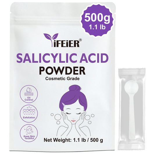 ifeier pure salicylic acid powder in a jar, ready for DIY skincare use.