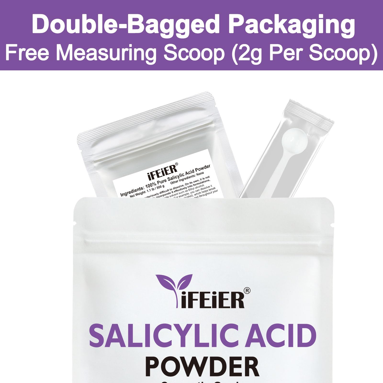ifeier salicylic acid powder packaging closeup shows sealed container preserving potency.