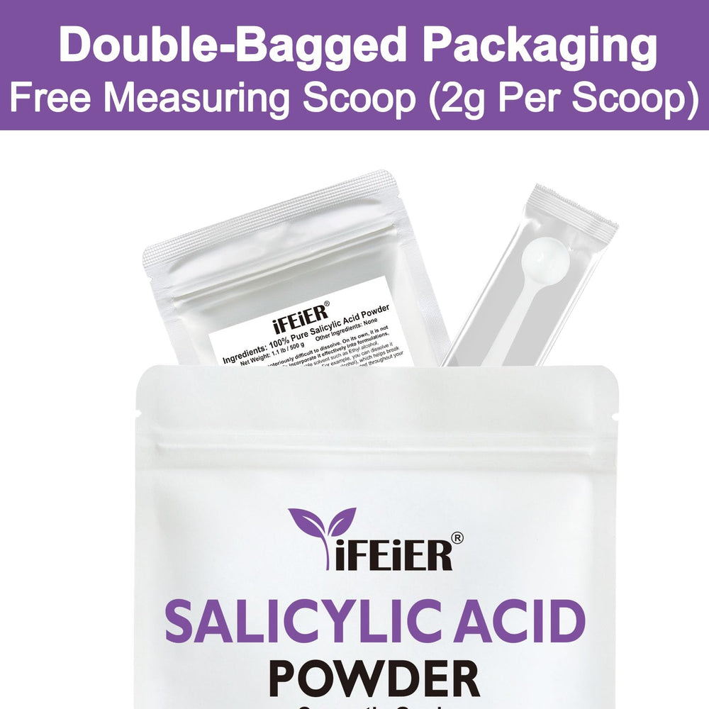 ifeier salicylic acid powder packaging closeup shows sealed container preserving potency.