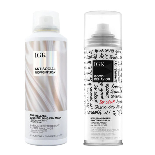 IGK Antisocial Dry Hair Mask bottle for overnight treatment.