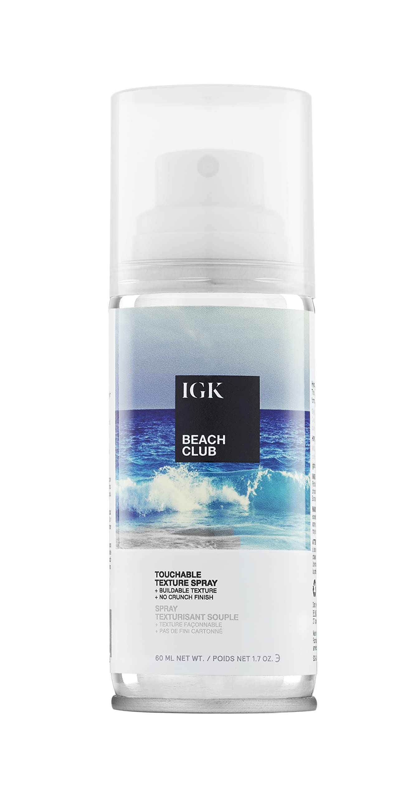 IGK Beach Club Texture Spray bottle provides lightweight hold for beachy waves.