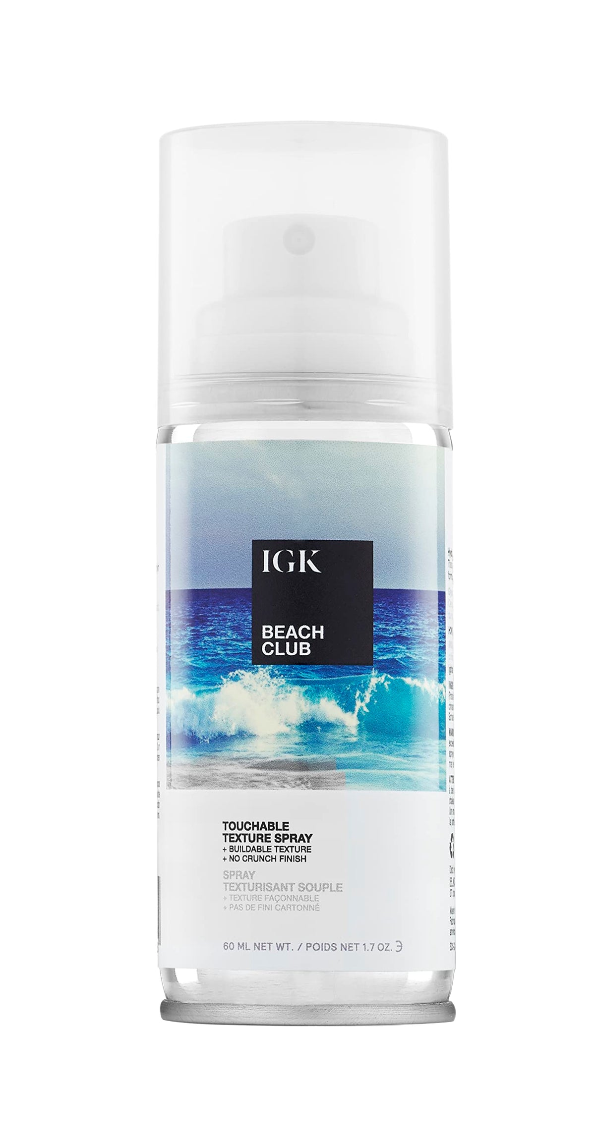 IGK Beach Club Texture Spray bottle provides lightweight hold for beachy waves.