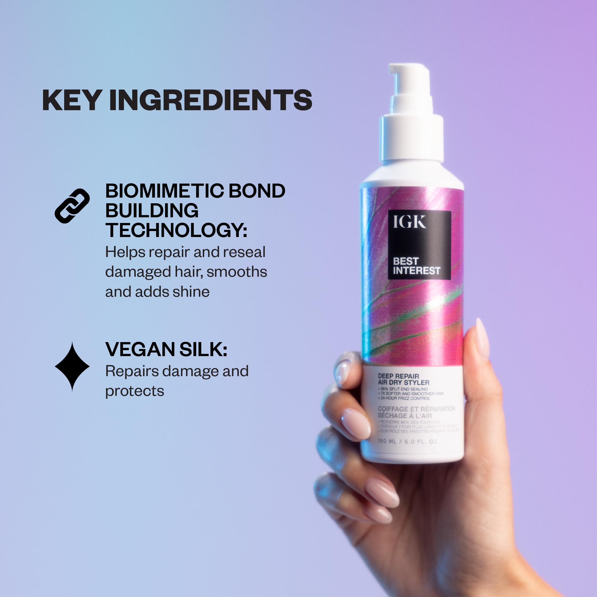 IGK Best Interest Bond-Building Air Dry Styling Cream bottle spotlight