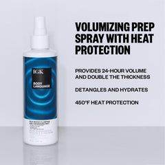 IGK Body Language mist spray nozzle demonstrates even application for thicker-looking hair.