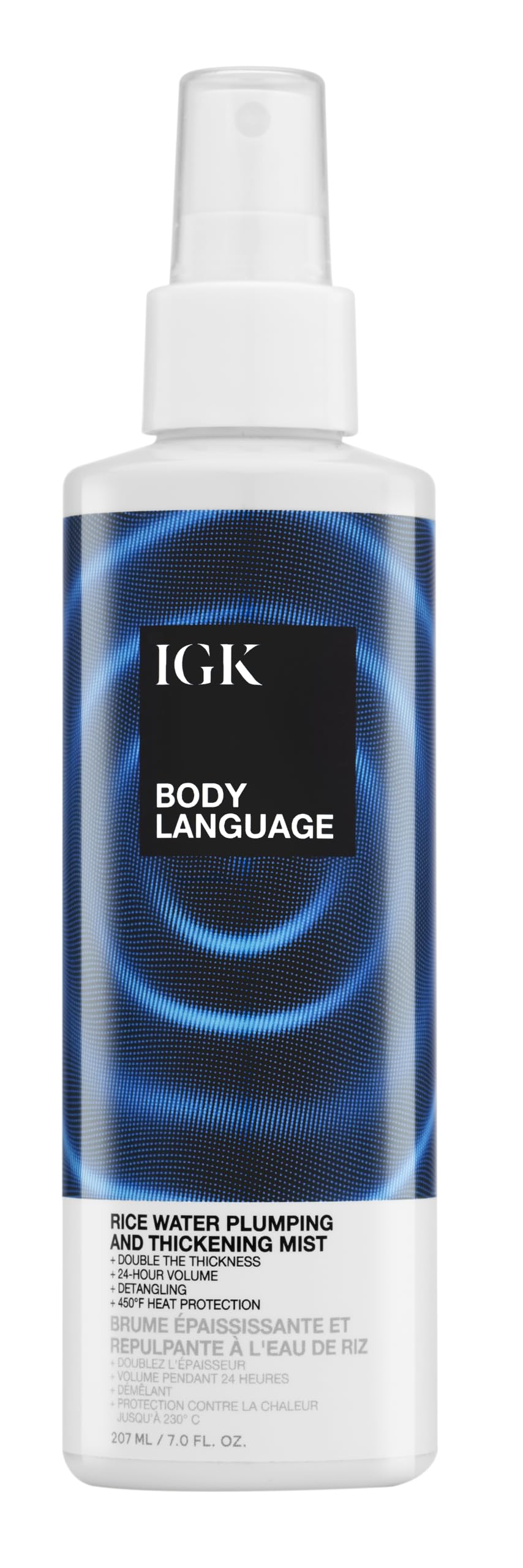 IGK Body Language Rice Water Mist bottle ready for volumizing primer and heat protection.