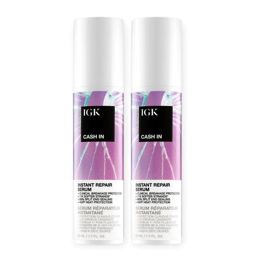 IGK Cash In bottle pour showing serum texture for instant repair