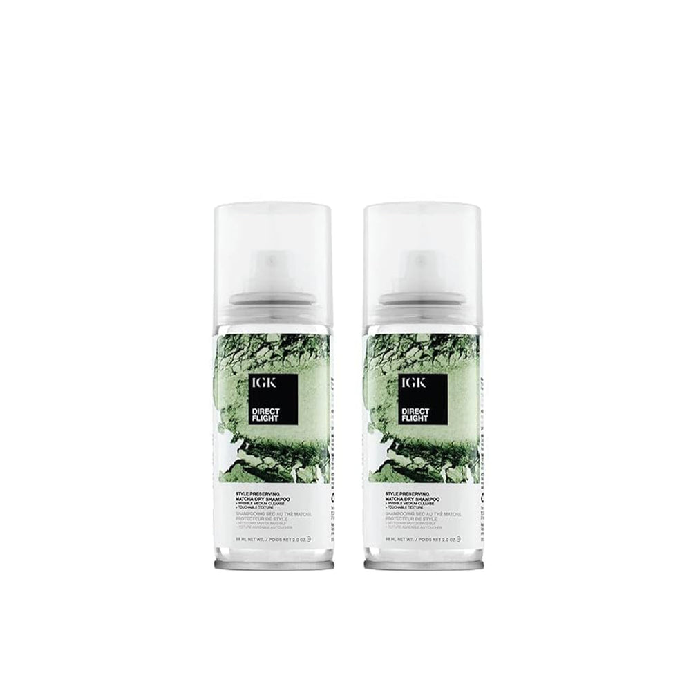 IGK Direct Flight Matcha dry shampoo travel pack of two bottles for on-the-go refreshment