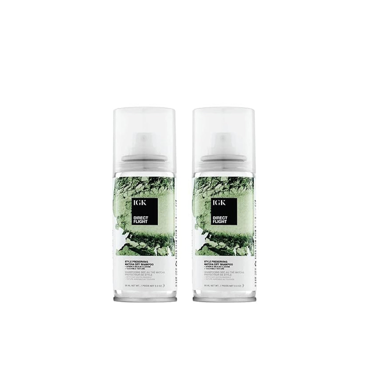 IGK Direct Flight Matcha dry shampoo travel pack of two bottles for on-the-go refreshment