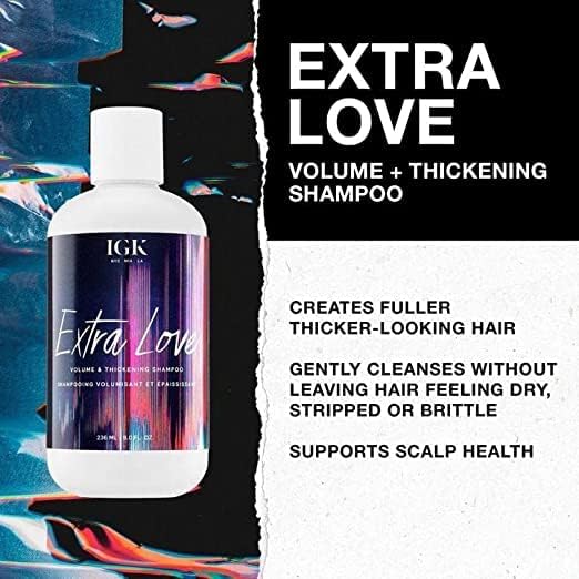 IGK Extra Love conditioner bottle delivering lightweight fullness and scalp balance.