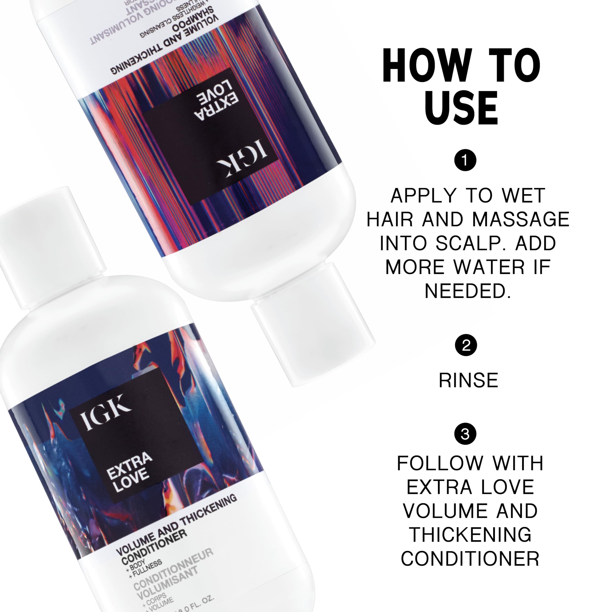 IGK Extra Love conditioner dispense demonstrates smooth, non-weighted hydration.