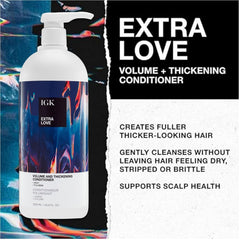 IGK Extra Love shampoo bottle close-up with product pair for routine