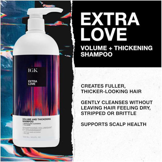 IGK Extra Love conditioner bottle close-up emphasizing moisture and plumpness