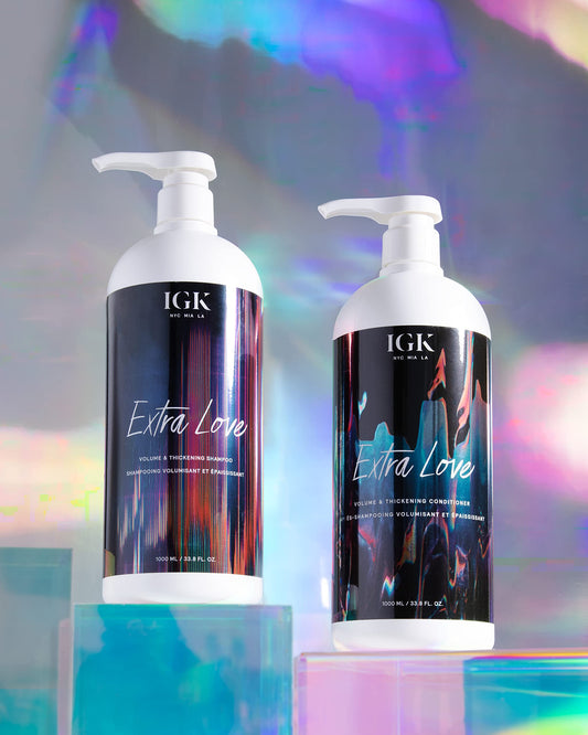 IGK Extra Love conditioner close-up showing creamy formula for plump hair