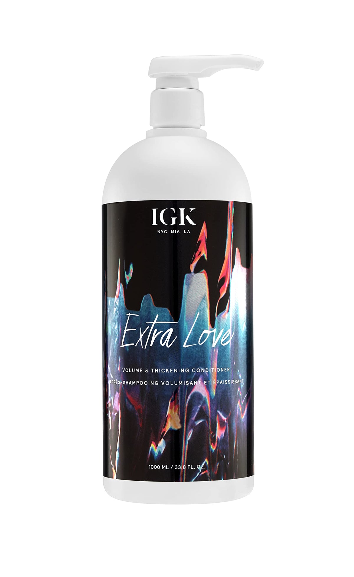 IGK Extra Love Volume Thickening Conditioner bottle pour for weightless lift