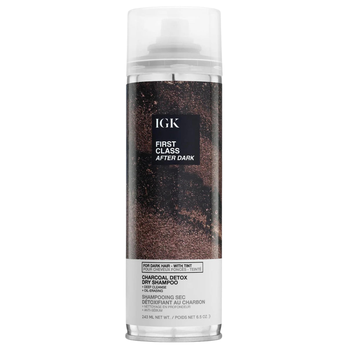 IGK First Class After Dark bottle with soft brown tint blends invisibly into dark hair.