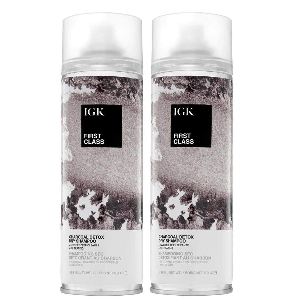 IGK First Class Charcoal Detox Dry Shampoo bottle showing deep cleansing and refreshing lift