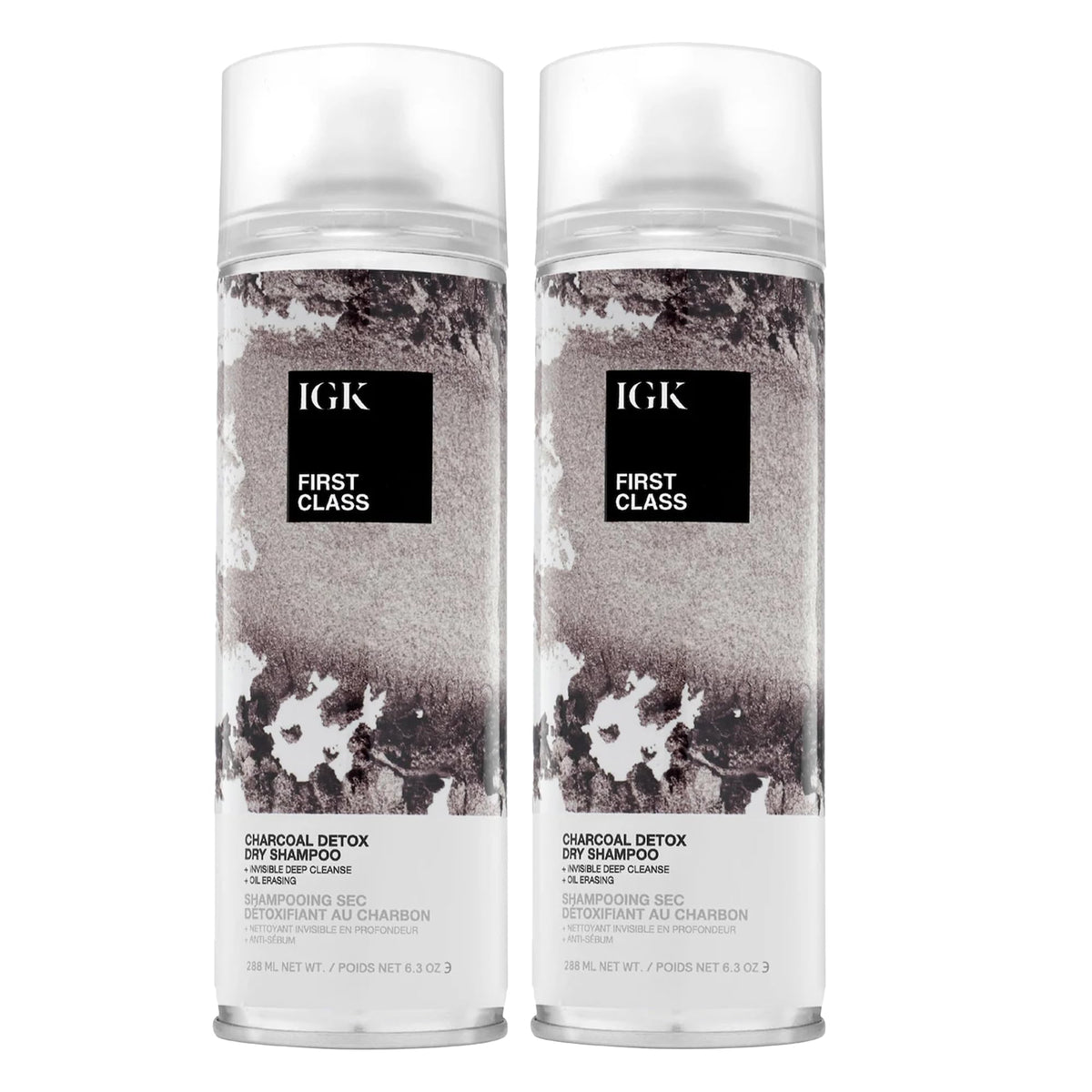 IGK First Class Charcoal Detox Dry Shampoo bottle showing deep cleansing and refreshing lift