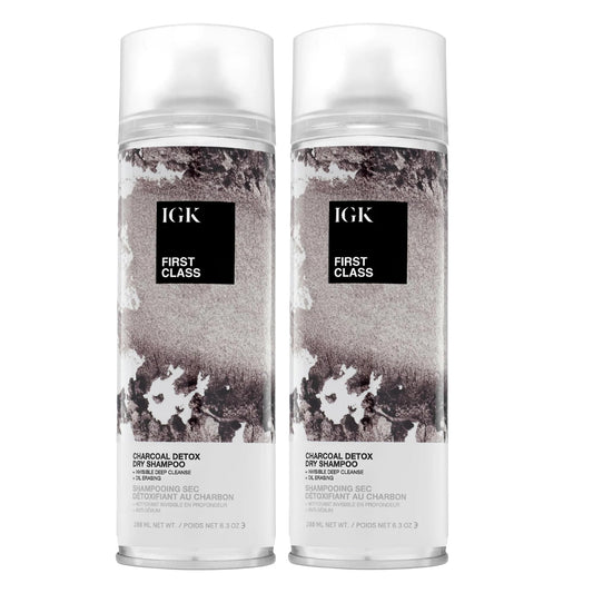 IGK First Class Charcoal Detox Dry Shampoo bottle showing deep cleansing and refreshing lift