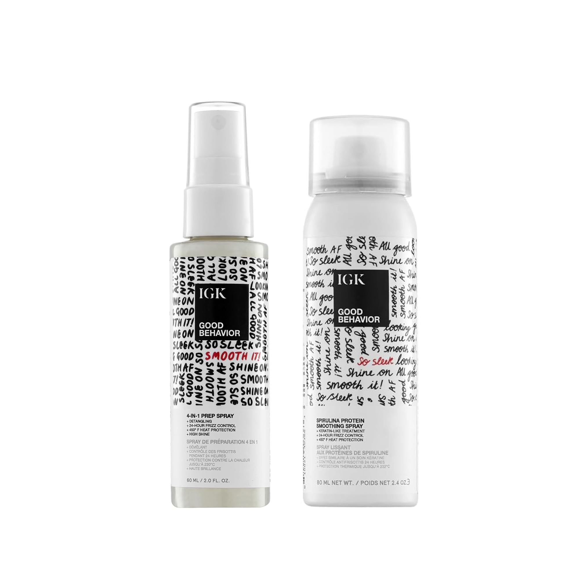 IGK Good Behavior 4-in-1 Prep Spray bottle for detangling and heat protection.