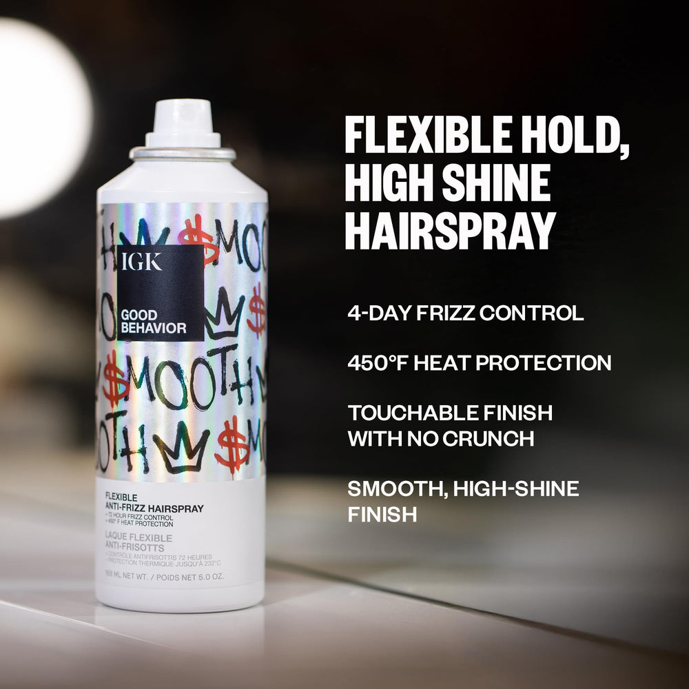 IGK Good Behavior hairspray spray action showing easy application