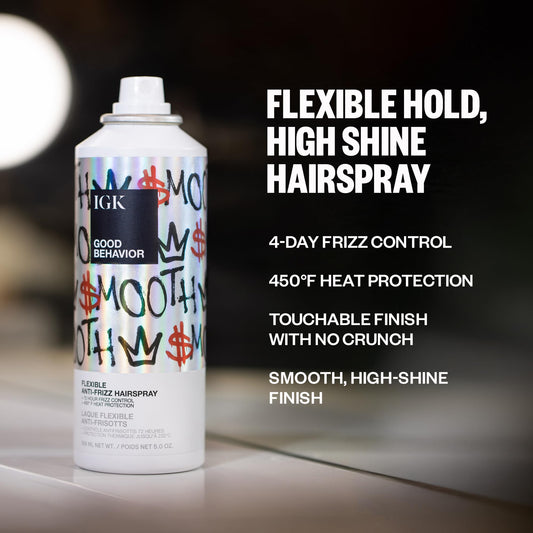 IGK Good Behavior hairspray spray action showing easy application