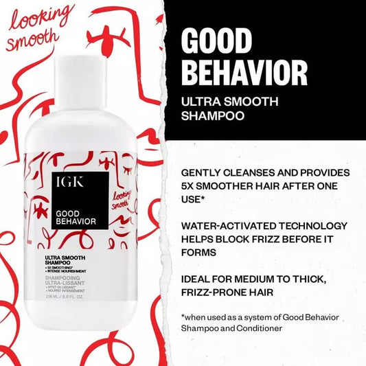 IGK GOOD BEHAVIOR shampoo hands lather showing rich cleansing for smooth hair.