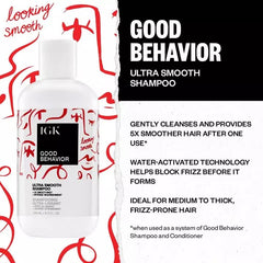 IGK GOOD BEHAVIOR shampoo hands lather showing rich cleansing for smooth hair.