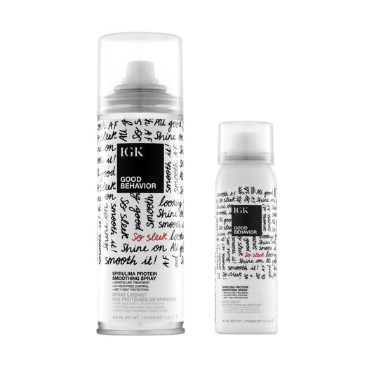 IGK GOOD BEHAVIOR Spirulina Smoothing Spray 5.6 oz bottle ready for smoothing results