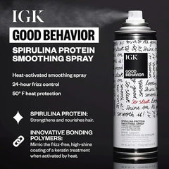 IGK Good Behavior Spirulina Spray mist applied for frizz control.