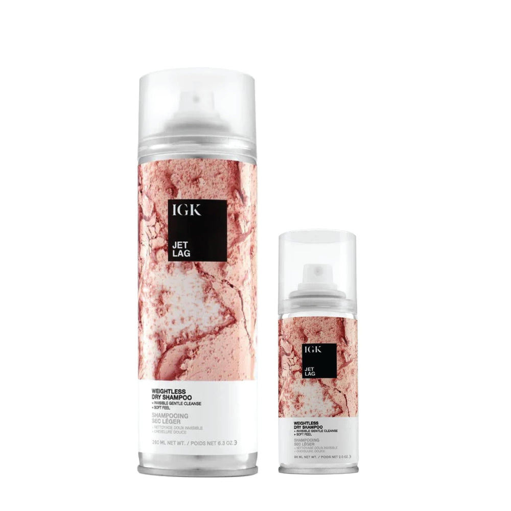 IGK Jet Lag Invisible Dry Shampoo bottle, full size, weightless refreshing cleanse.