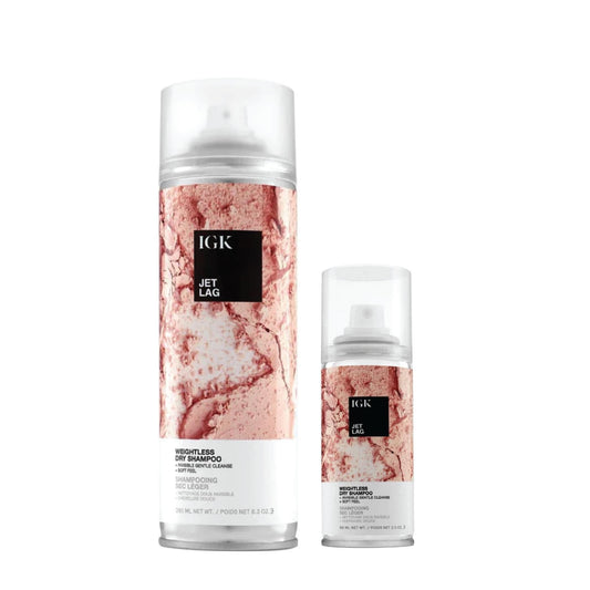 IGK Jet Lag Invisible Dry Shampoo bottle, full size, weightless refreshing cleanse.