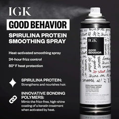 IGK Keratin-like smoothing spray close-up ready for heat styling