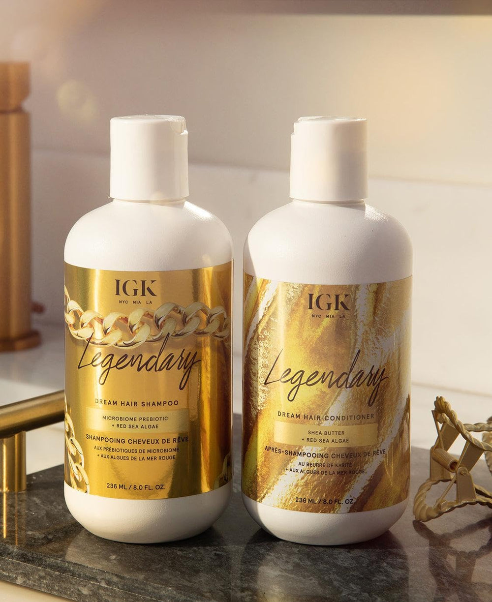 IGK Legendary Dream Hair application shot highlights a lightweight formula for all hair types.