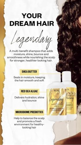 IGK Legendary Dream Hair conditioner bottle close-up emphasizing softness and moisture benefits.