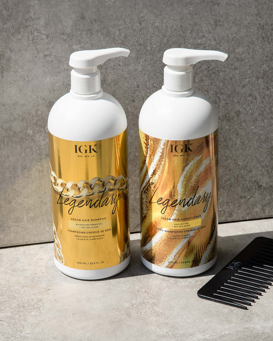 IGK Legendary Dream Hair Conditioner being poured to reveal lightweight texture and shine