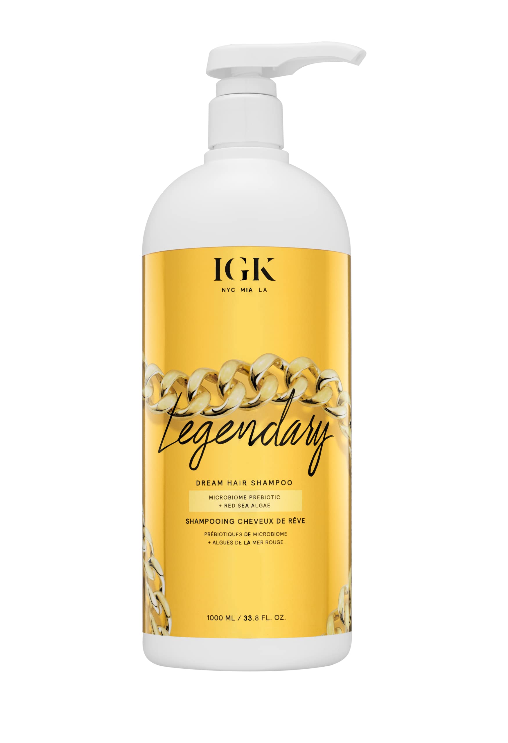 IGK Legendary Dream Hair Shampoo bottle shows hydration and shine for all hair types.
