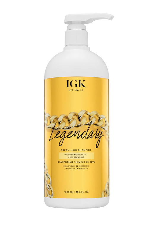 IGK Legendary Dream Hair Shampoo bottle shows hydration and shine for all hair types.