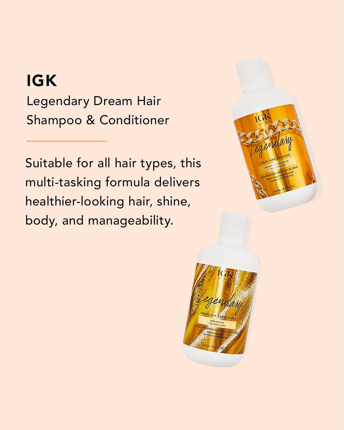 IGK Legendary Dream Hair duo in a morning routine setup.