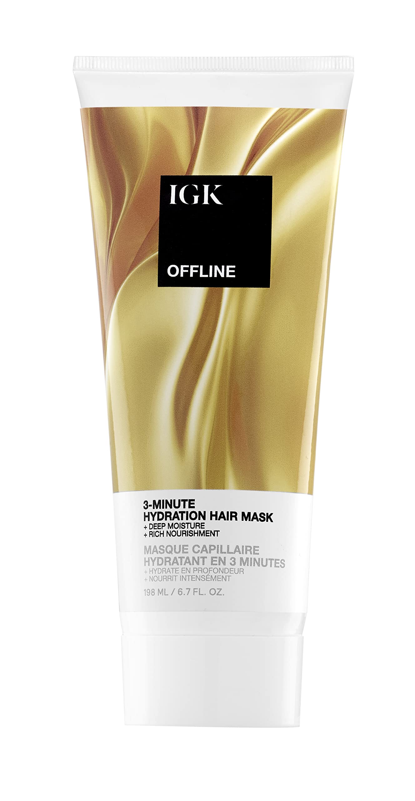 IGK Offline hair mask jar front view emphasizing hydration.
