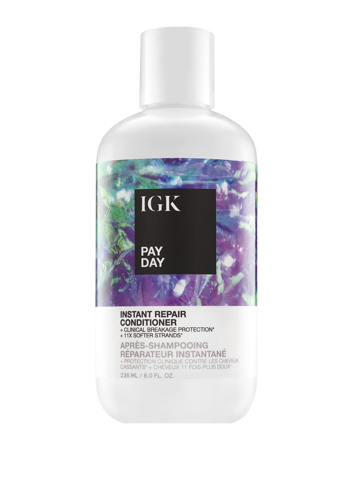 IGK Pay Day bottle front displaying premium packaging and repair-focused messaging.