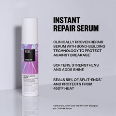 IGK bottle demonstrating shine and frizz control for a polished look.