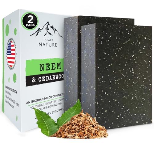 iHeart Nature Neem Cedarwood soap bar close-up showing creamy lather and refreshing cleanse