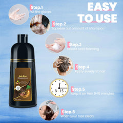 IIIMEIDU 3-in-1 dye shampoo demonstrates color, cleansing, and conditioning in one step.