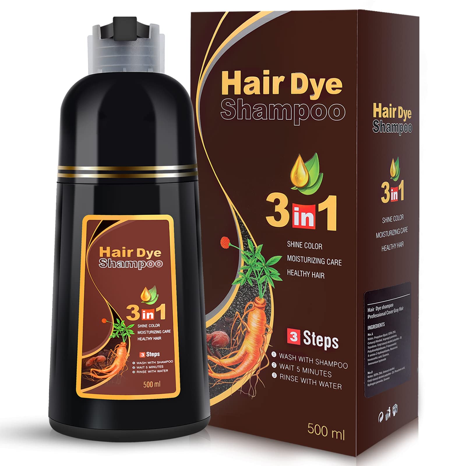 IIIMEIDU dark burgundy hair dye shampoo bottle for quick color and care.