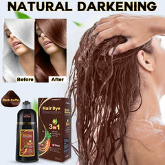 IIIMEIDU Hair Dye Shampoo before-after photo showcasing color transformation.