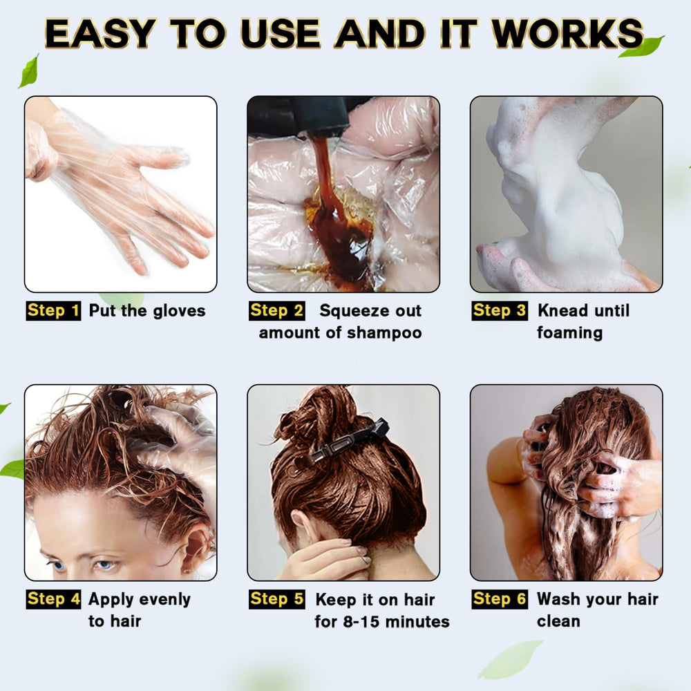 IIIMEIDU Hair Dye Shampoo applied to hair delivers even dark coffee coverage.