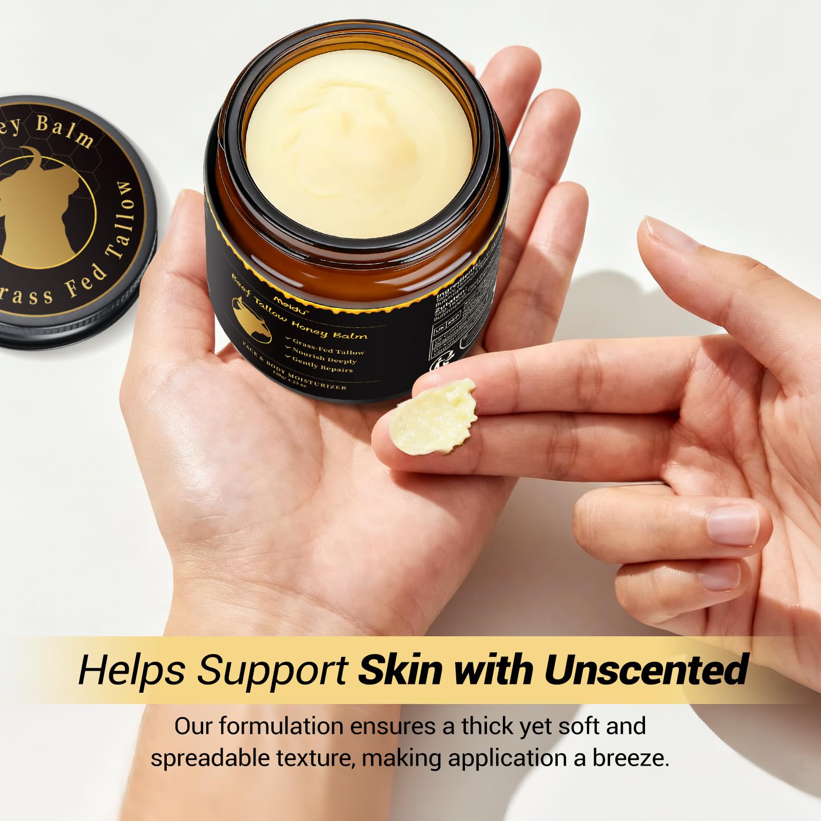 IIIMEIDU Universal Moisturizer Tallow usage on cheeks and elbows.
