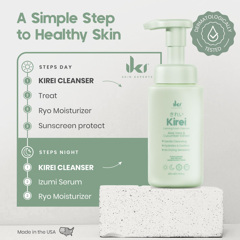 IKI Skincare Kirei Foam Cleanser aloe vera swatch emphasizes soothing hydration.
